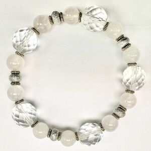 Elegant Silver and White Beaded Bracelet - ML